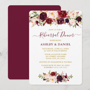 Invitation Aquarelle Burgundy Rose Floral Or Répétition