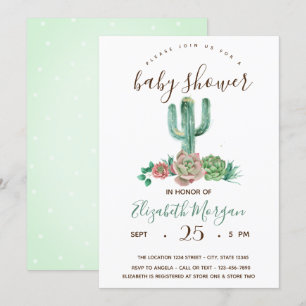 Invitation Aquarelle Cactus Baby shower de points succulents