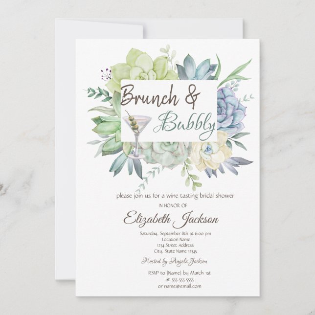 Invitation Aquarelle Cactus Martini Brunch & Bubbly (Devant)