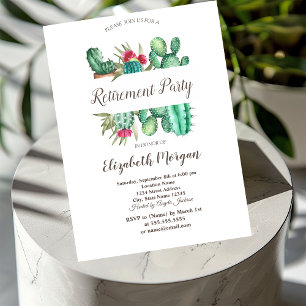 Invitation Aquarelle Cactus Points de Polka Retraite