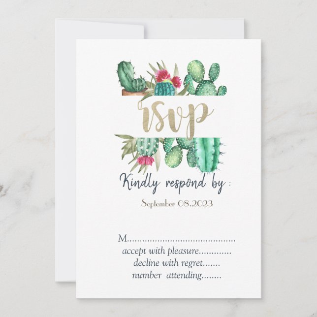 Invitation Aquarelle Cactus Pois RSVP (Devant)