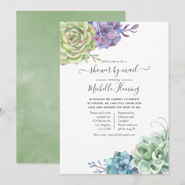 Invitation Aquarelle Cactus Succulents Baby shower par courri (Devant / Derrière)