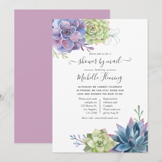 Invitation Aquarelle Cactus Succulents Baby shower par courri (Devant / Derrière)