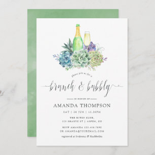Invitation Aquarelle Cactus Succulents Brunch et Bubbly