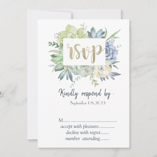 Invitation Aquarelle Cactus Succulents Pois RSVP (Devant)