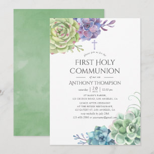 Invitation Aquarelle Cactus Succulents première sainte commun