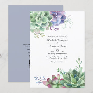 Invitation Aquarelle Cactus Succulents QR Code RSVP Mariage