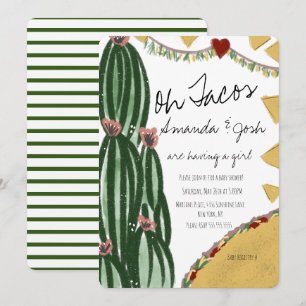 Invitation Aquarelle Cactus Taco Artsy Baby shower de verdure