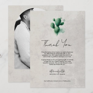 Invitation Aquarelle Cactus Vert Gris Remerciement de Mariage