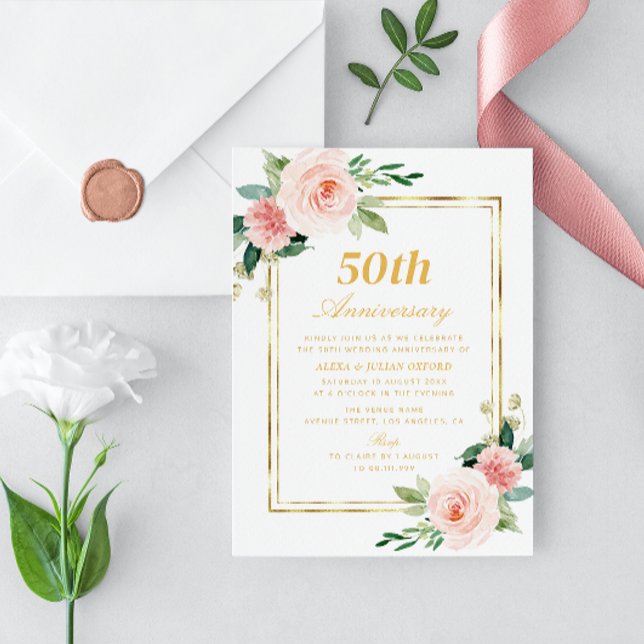 Invitation aquarelle cadre or floral mariage anniversaire (Créateur téléchargé)