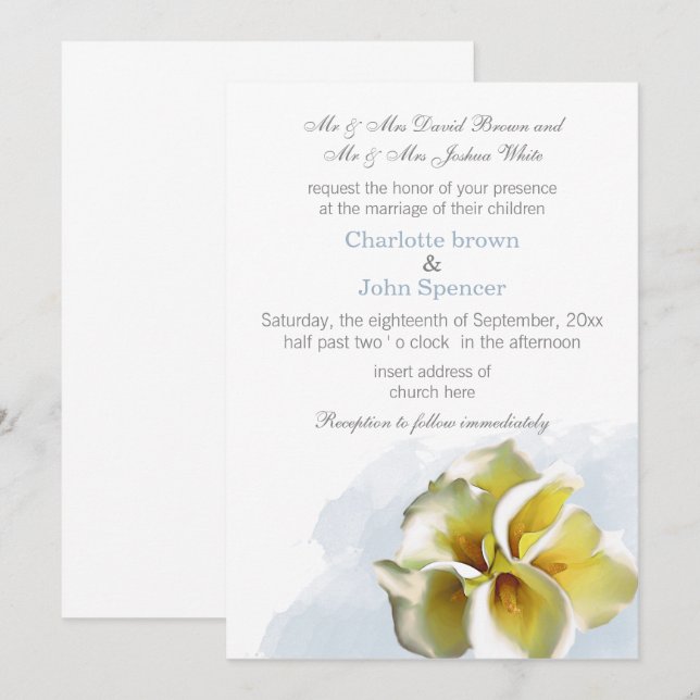 Invitation aquarelle calla lily mariage floral (Devant / Derrière)