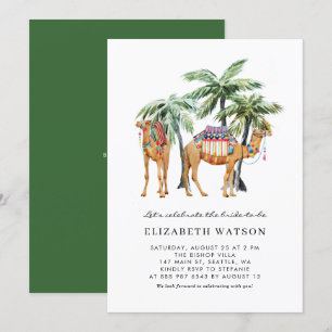 Invitation Aquarelle Camels Palm Trees Fête des mariées du dé