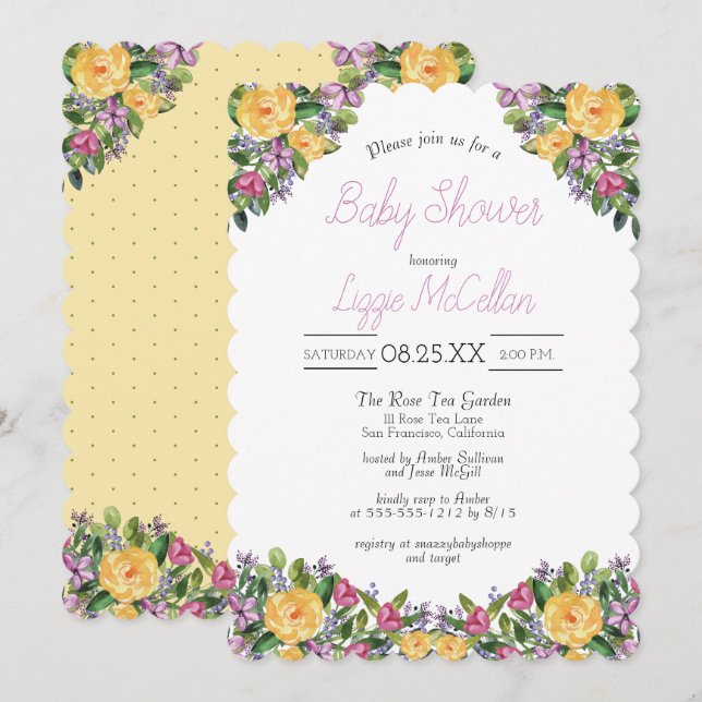 Invitation Aquarelle cascadant le baby shower de bouquet (Devant / Derrière)