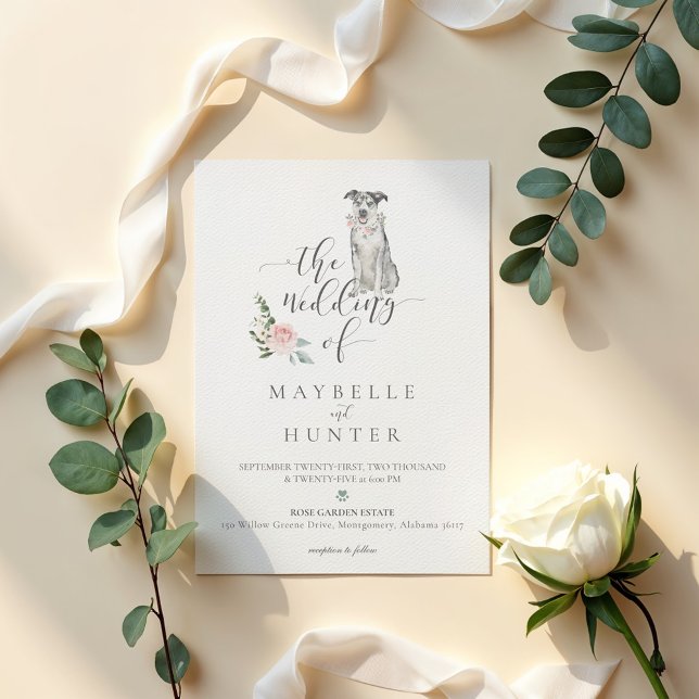 Invitation Aquarelle Catahoula Leopard Chien & Rose Floral (Watercolor Catahoula Leopard Dog & Floral Rose Invitation)