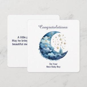 Invitation Aquarelle céleste Lune & Étoiles