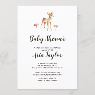 Invitation Aquarelle Cerf de Bébé sur Baby shower blanc