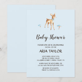 Invitation Aquarelle Cerf Garçon avec Baby shower Champignons