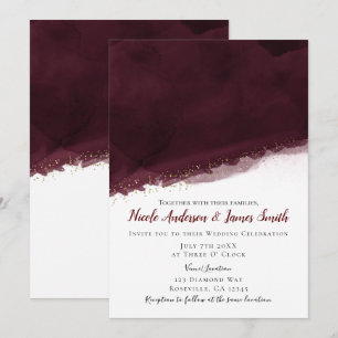 Invitation Aquarelle cerise noire et or mariage chic moderne