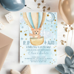 Invitation Aquarelle Chaud Air Balloon Ours Garçon Baby showe