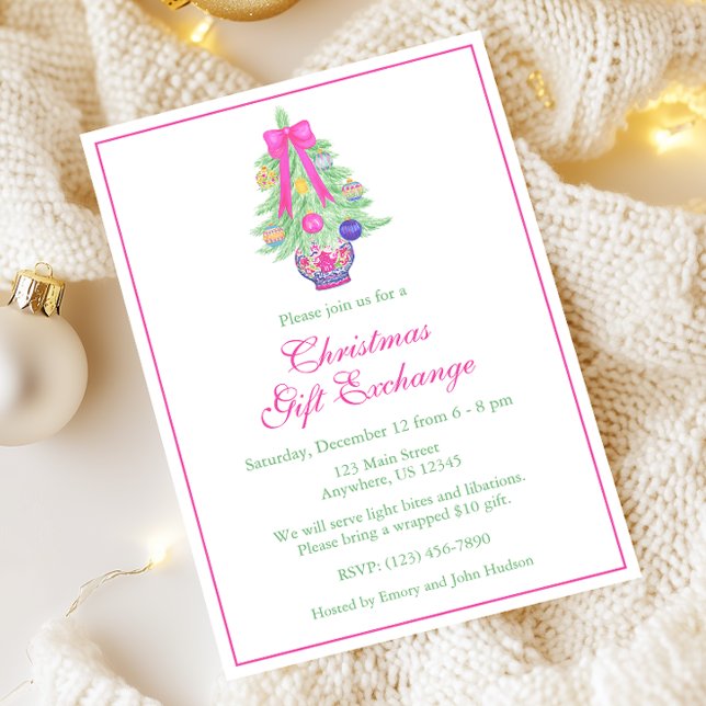 Invitation Aquarelle Chaud Pink Bows Ginger Jinger Arbre de N (Créateur téléchargé)