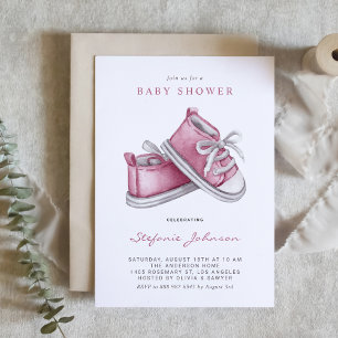 Invitation Aquarelle Chaussures pour bébé rose C'est un Baby 