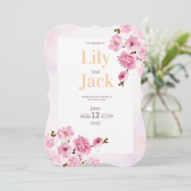Invitation Aquarelle Cherry Blossom Floral Moderne Mariage (Debout devant)