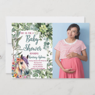 Invitation Aquarelle Cheval Floral Personnalisé Photo Baby Sh