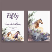 Aquarelle Chevaux Purple Sage Cinquantième anniver