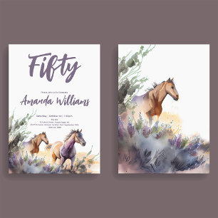 Invitation Aquarelle Chevaux Purple Sage Cinquantième anniver