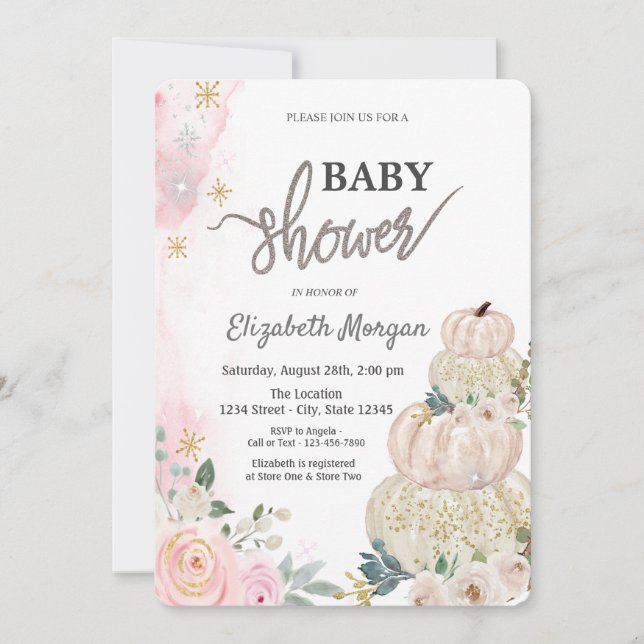 Invitation Aquarelle Chic Citrouille  Baby shower (Devant)