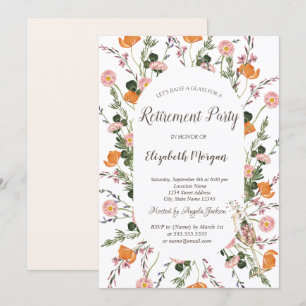 Invitation Aquarelle Chic Meadow Champagne Glass Retirement