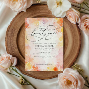 Invitation Aquarelle chic moderne Floral 21 ème anniversaire
