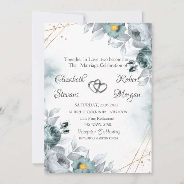 Invitation Aquarelle Chic Monnaie Roses verts (Devant)