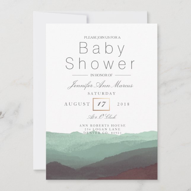 Invitation Aquarelle Chic Mountain | Baby shower Pastel (Devant)