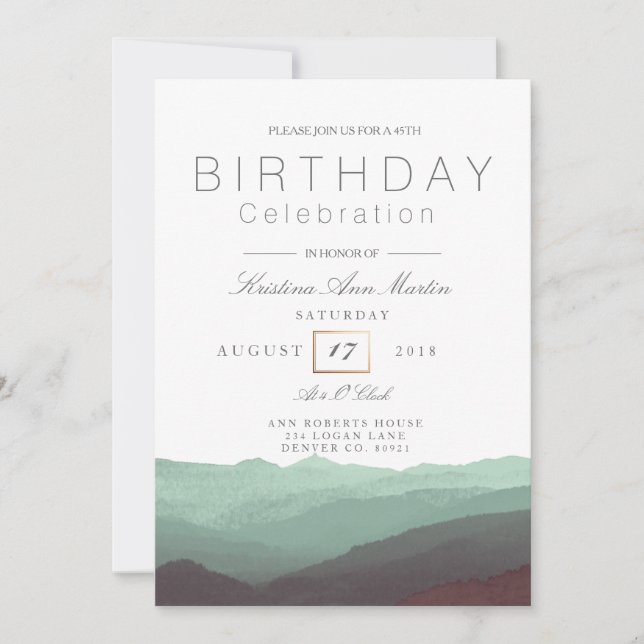Invitation Aquarelle Chic Mountain | Célébration d'anniversai (Devant)