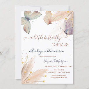 Invitation Aquarelle Chic Papillons Pampas Grass