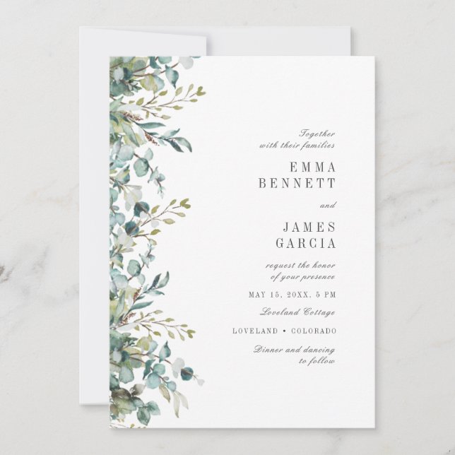 Invitation Aquarelle Chic Sage Eucalyptus Mariage I (Devant)