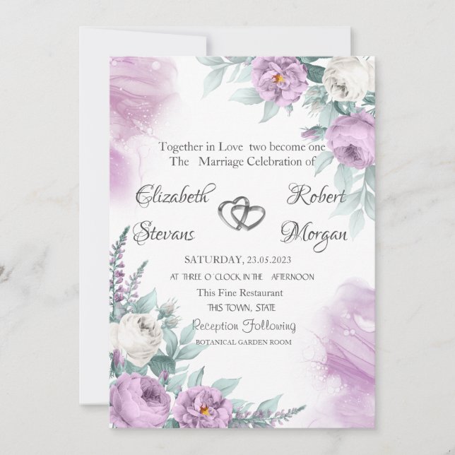 Invitation Aquarelle chic violet Roses (Devant)