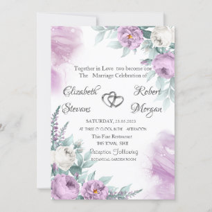 Invitation Aquarelle chic violet Roses