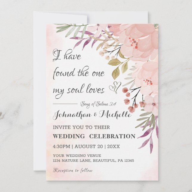 Invitation Aquarelle Christian Blush rose Mariage Floral (Devant)