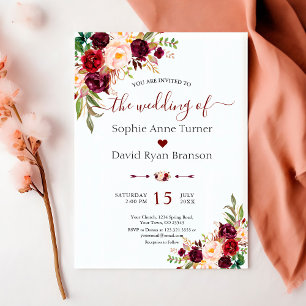 Invitation Aquarelle Chute Bourgogne Rouge Mariage