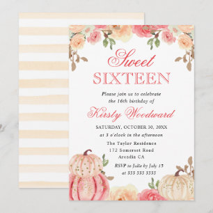 Invitation Aquarelle Chute Citrouille  Sweet sixteen