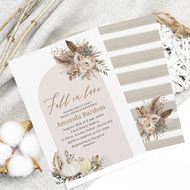 Invitation Aquarelle Chute d'amour Fleur beige Citrouille bri (Créateur téléchargé)