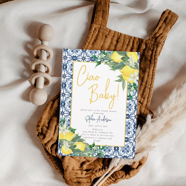 Invitation Aquarelle Ciao, Bébé ! Baby shower de citron itali (Créateur téléchargé)