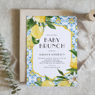 Invitation Aquarelle Citron Baby shower méditerranéen Brunch