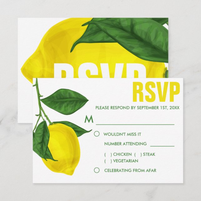 Invitation Aquarelle Citron et Feuille | Choix de repas RSVP (Devant / Derrière)