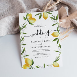 Invitation aquarelle citron vert feuillage mariage