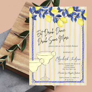 Invitation Aquarelle Citrons Bleus Martini Jaunes Stripes