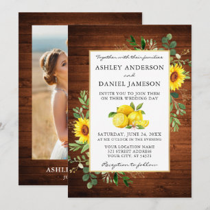 Invitation Aquarelle Citrons Bois Fleurs de soleil Mariage ph