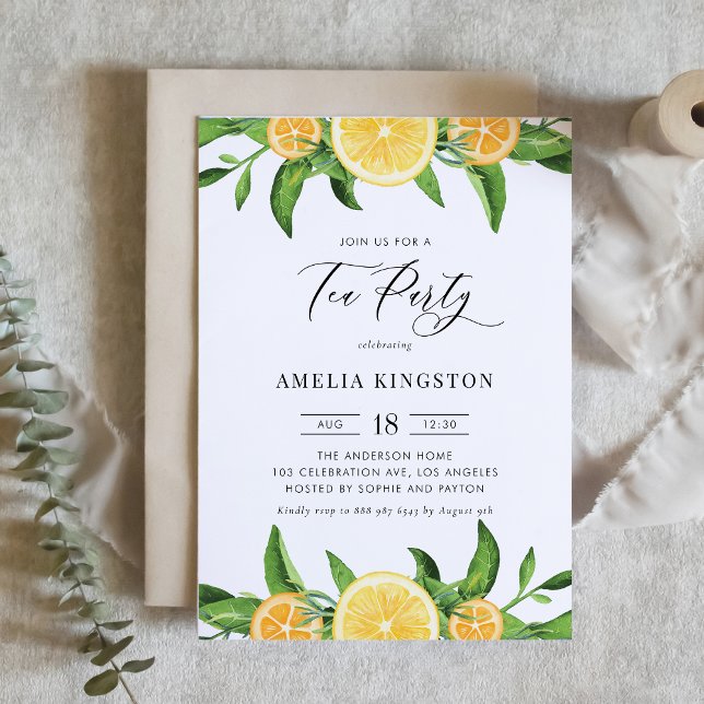 Invitation Aquarelle Citrons et Oranges Thé d'été (Créateur téléchargé)